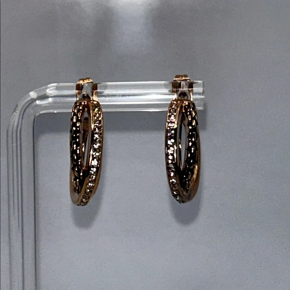 NWOT Rose Gold CZ Double Hoop Earrings By Designer DSMK
